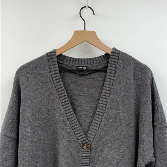 Torrid Drop Shoulder Relaxed Girlfriend Cardigan Knit Sweater Minimalist Grey 1X - Picture 4 of 10